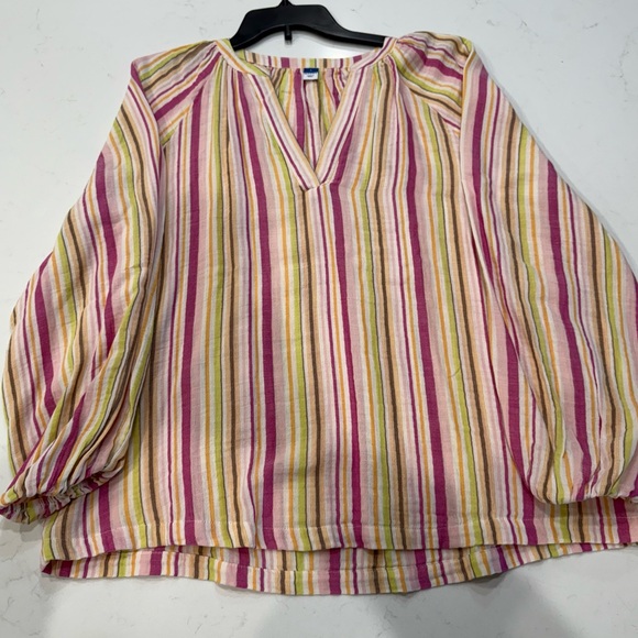 EUC Old Navy Split Neck Top – Multi Color Stripe - Picture 4 of 8